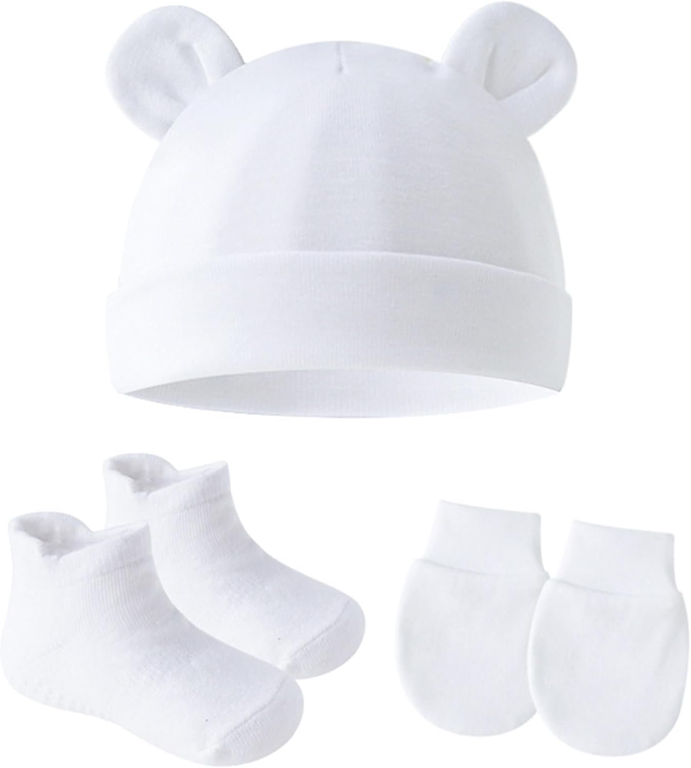 UTTPLL Newborn Hats Mittens Set Toddler Girls Boys Cotton Nursery Hospital Beanie No Scratch Gloves Unisex Baby Infant Caps