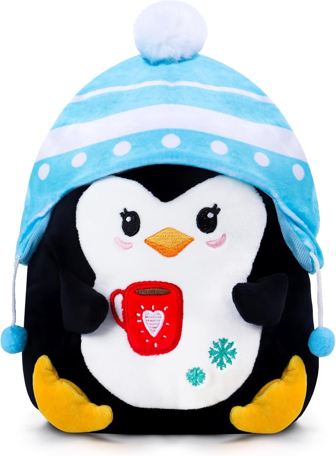 Penguin Christmas Plush Pillow - 8 Inch Cute Penguin Stuffed Animal Plushie Toy Soft Winter Plush Pillow with Embroidery Christmas Holiday Birthday Gifts for Kids Boys Girls