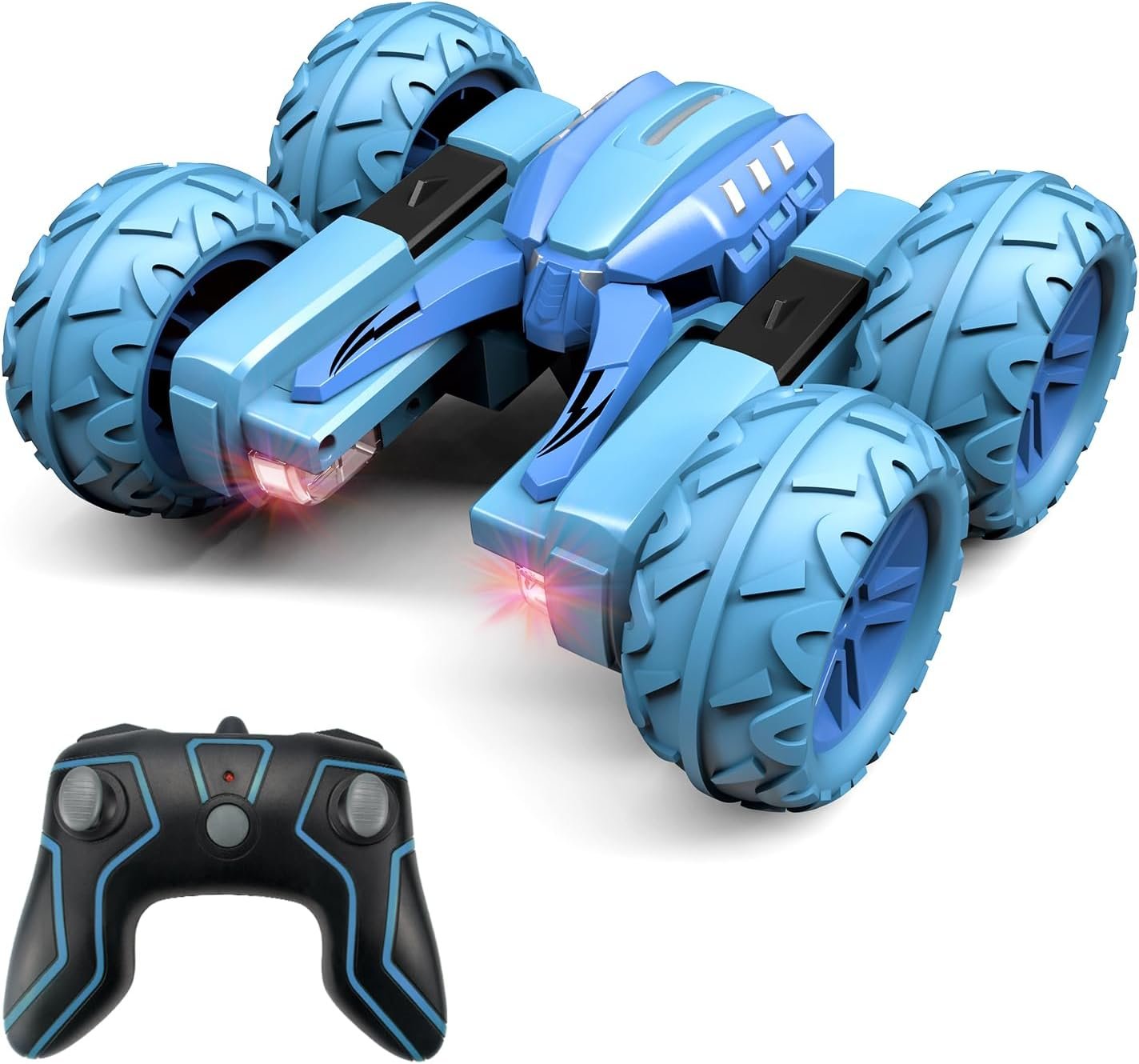 Remote Control Car Boy with Headlight, Hobby RC Car Stunt Kids Toy Gift for Boys Girls 6+ Years, Electric 4WD 2.4Ghz Double Side Rotating Race Vehicle 360° Flips Offroad Birthday Xmas