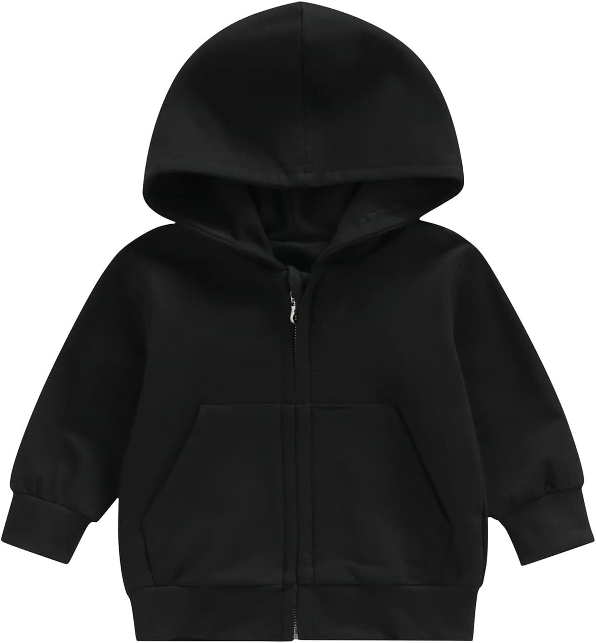 Toddler Baby Boy Girl Zip Up Hoodies Solid Color Hooded Sweatshirt Long Sleeve Jacket Casual Outerwear Fall Clothes (Black, 18-24 Months)