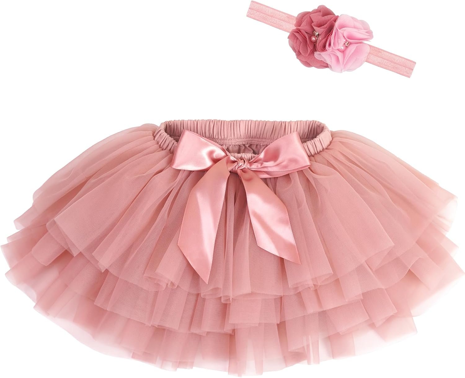 Yxiang Layered Baby Girls Soft Fluffy Tutu Skirt with Diaper Cover, Toddler Girl Tutu Skirt Sets with Flower Headband.