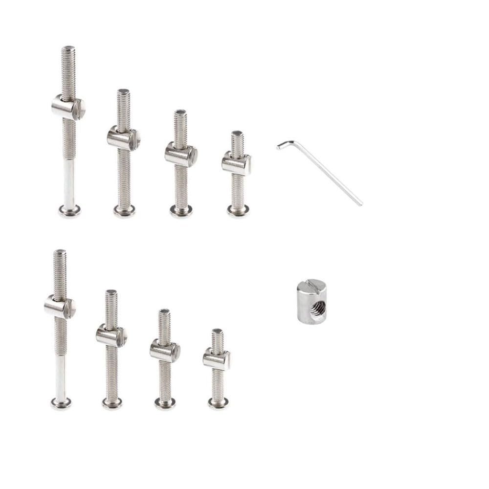 Silver 32Set Baby Bed Frame Bolts，Crib Screws Hardware Replacement Kit-M6x12mm/16mm/25mm/35mm/45mm/55mm/65mm/75mm Hex Drive Socket Cap Screws Barrel Nuts.
