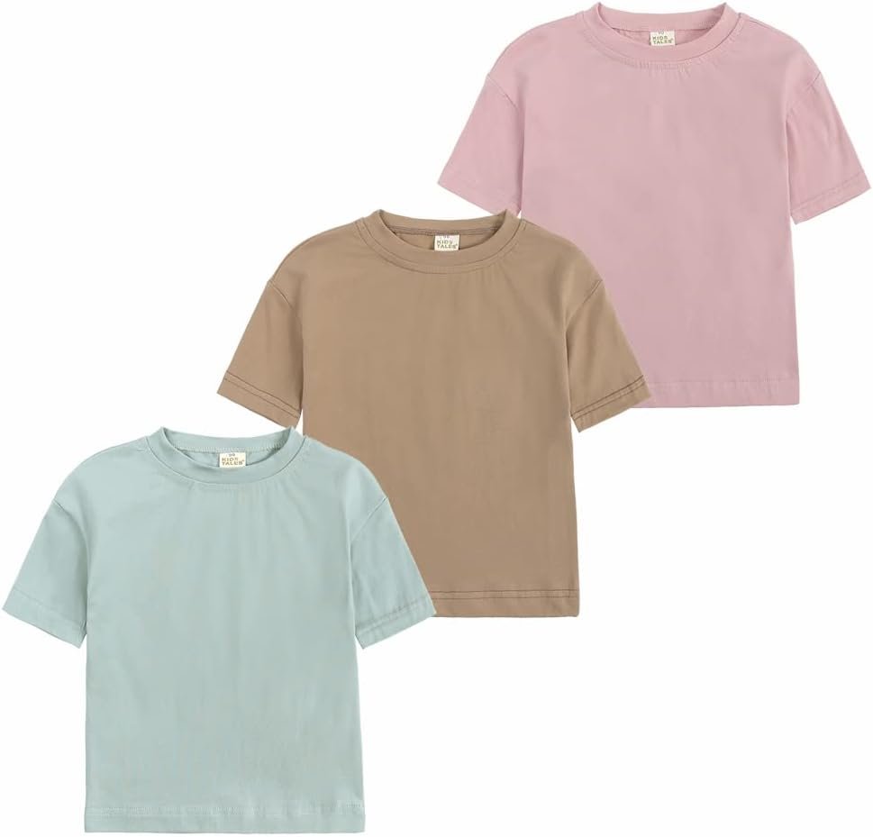 Kids Tales Little Boys Girls Solid Color T-Shirt Toddler Short Sleeve Tee Tops Baby Round Neck Pullover Shirt