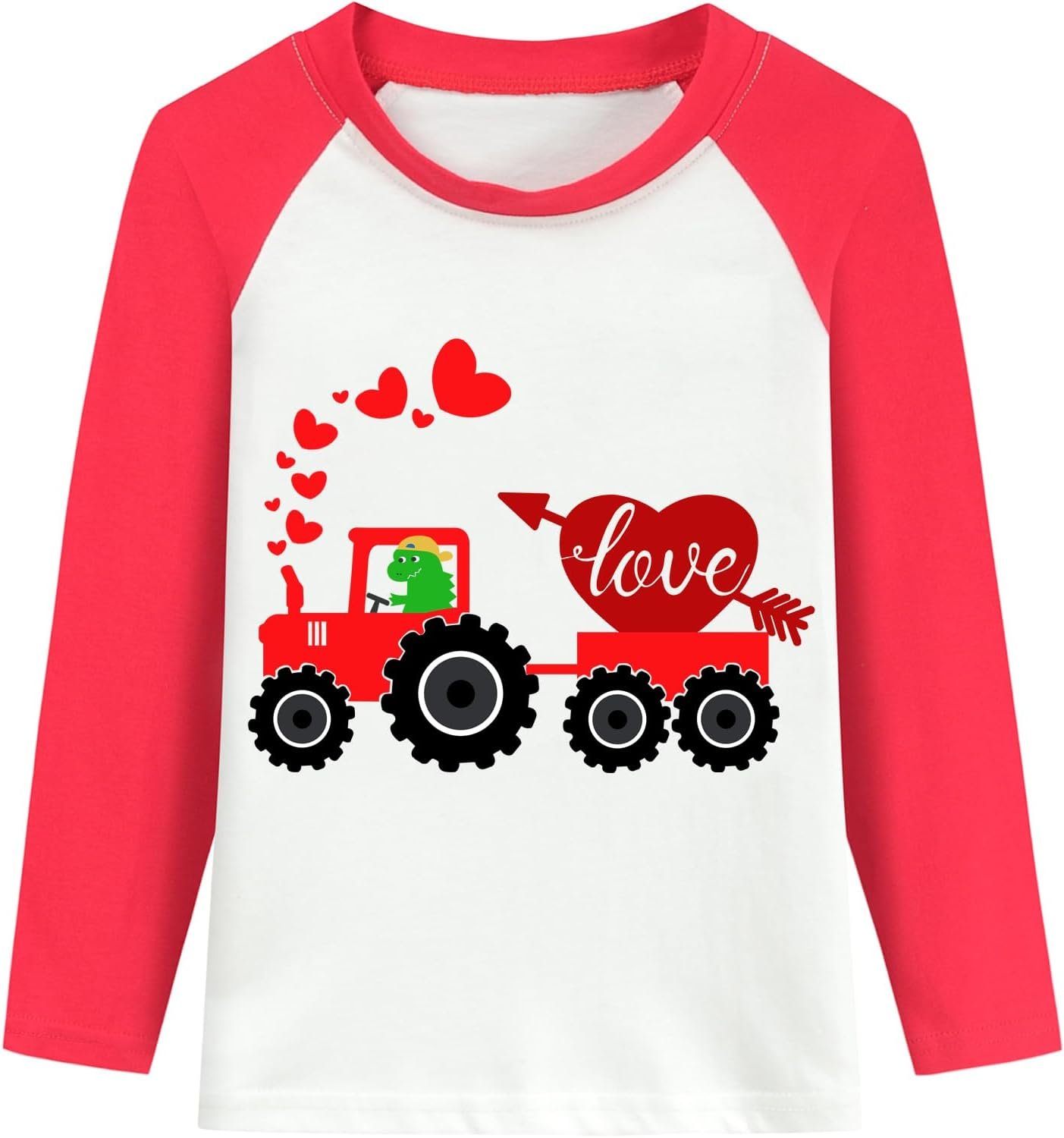 DDSOL Toddler Boy Valentine Shirt Red White Love Heart Monster Truck Dinosaur Tshirt Raglan Long Sleeve Kid Tee Top