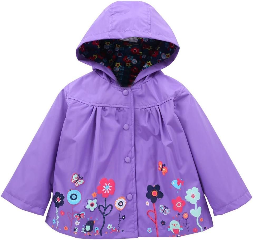 Baby Toddler Girl Boy Winter Fall Raincoat Hoodie Jacket Coat 1-5 Years,Kids Floral Print Windbreaker Outerwear