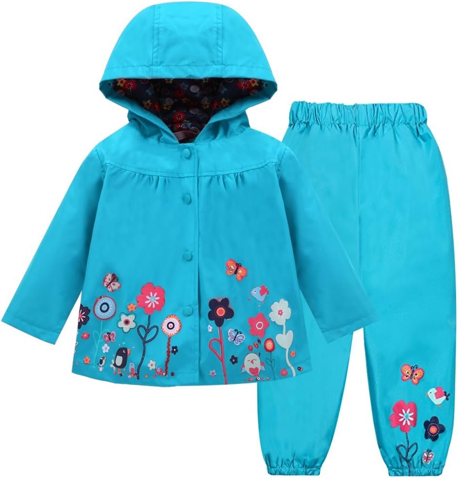 LZH Girl Baby Kid Waterproof Hooded Coat Jacket Outwear Suit Raincoat Hoodies with Pants