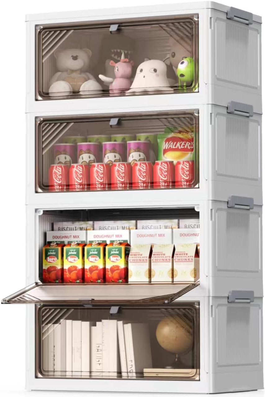 AHEONLAR 4 Tier Plastic Storage Bins with Drawers - Foldable Stackable Storage Bins with Lids - Closet Craft Organizers and Storage - 24QT Plastic Drawer Storage for Bedroom Study Toy Room Office