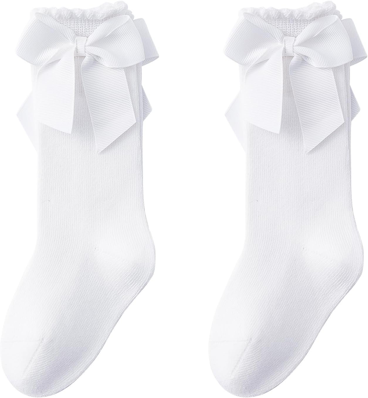 Mini Angel Baby Knee High Socks - Toddler Long Cotton Tube Stockings With Bow Ruffles for Girls - Infant Dress Socks