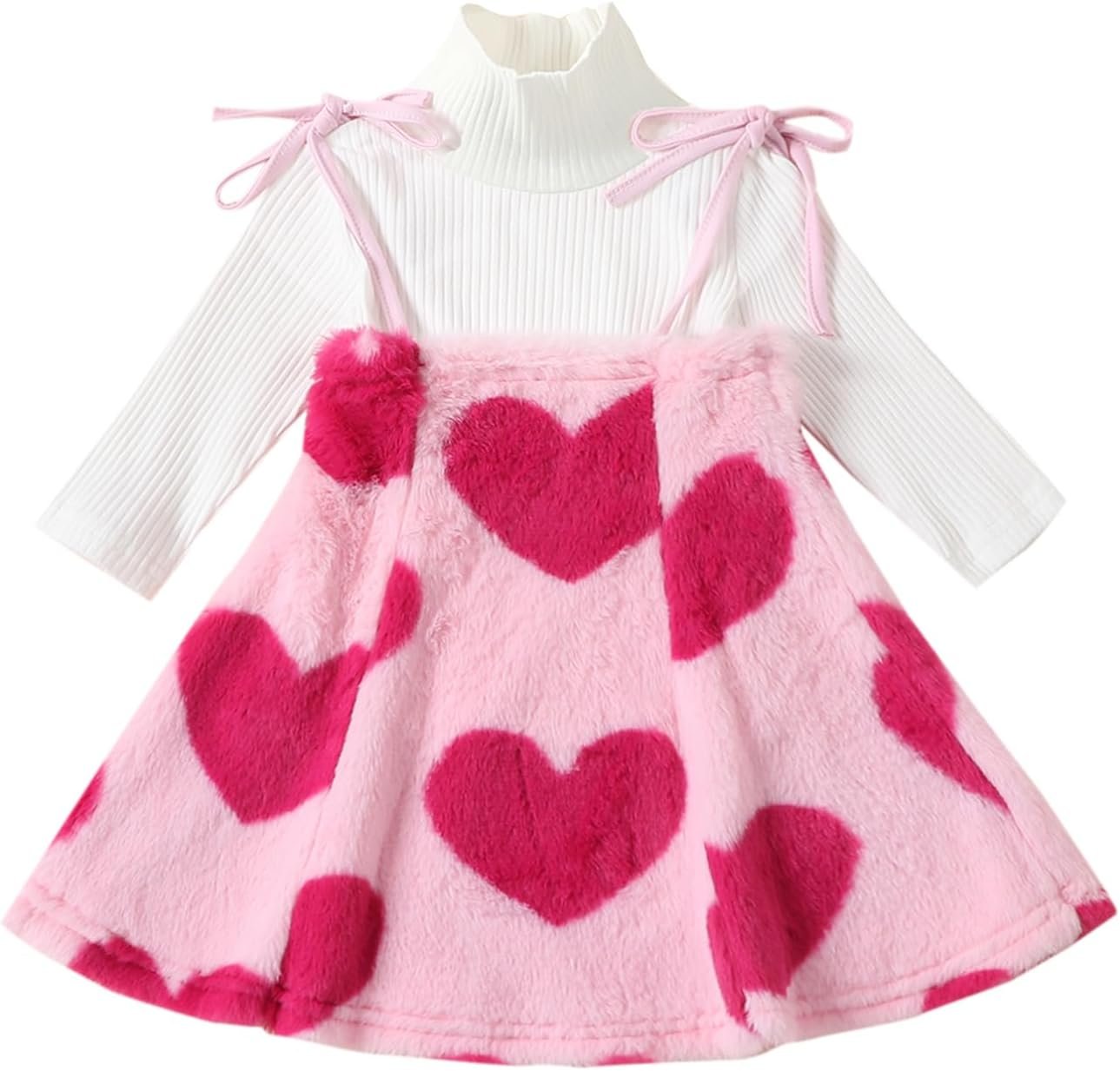 Kids Toddler Baby Girl Valentines Outfits Lace Long Sleeve Shirts Heart Sweatshirt with Red Skirt 2Pcs Set