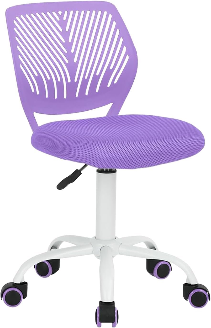 FurnitureR Students Cute Desk Chair Ergonomic for Teens Boys Girls Youth, Low-Back Armless Study Writing Swivel Mesh Seating with Adjustable Height for Home Office Living Room Bedroom School, Purple