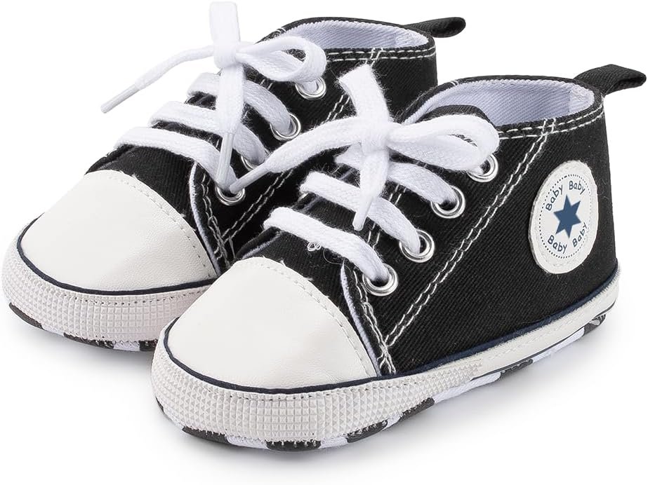KIDSUN Unisex Baby Boys Girls High Top Sneaker Soft Anti-Slip Sole Newborn Infant First Walkers Canvas Denim Shoes