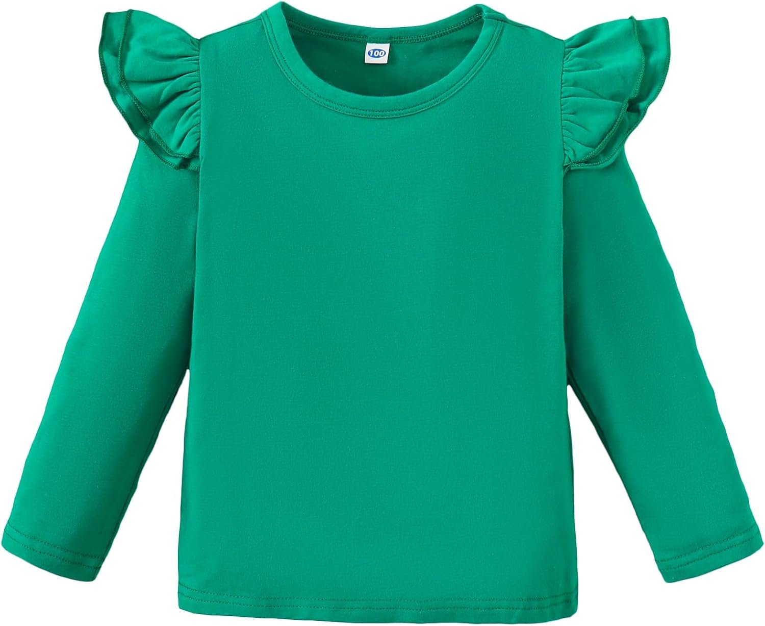 LYSMuch Toddler Baby Girls Long Sleeve Ruffle T Shirt Kids Casual Plain Solid Top Blouse T-Shirt Undershirt