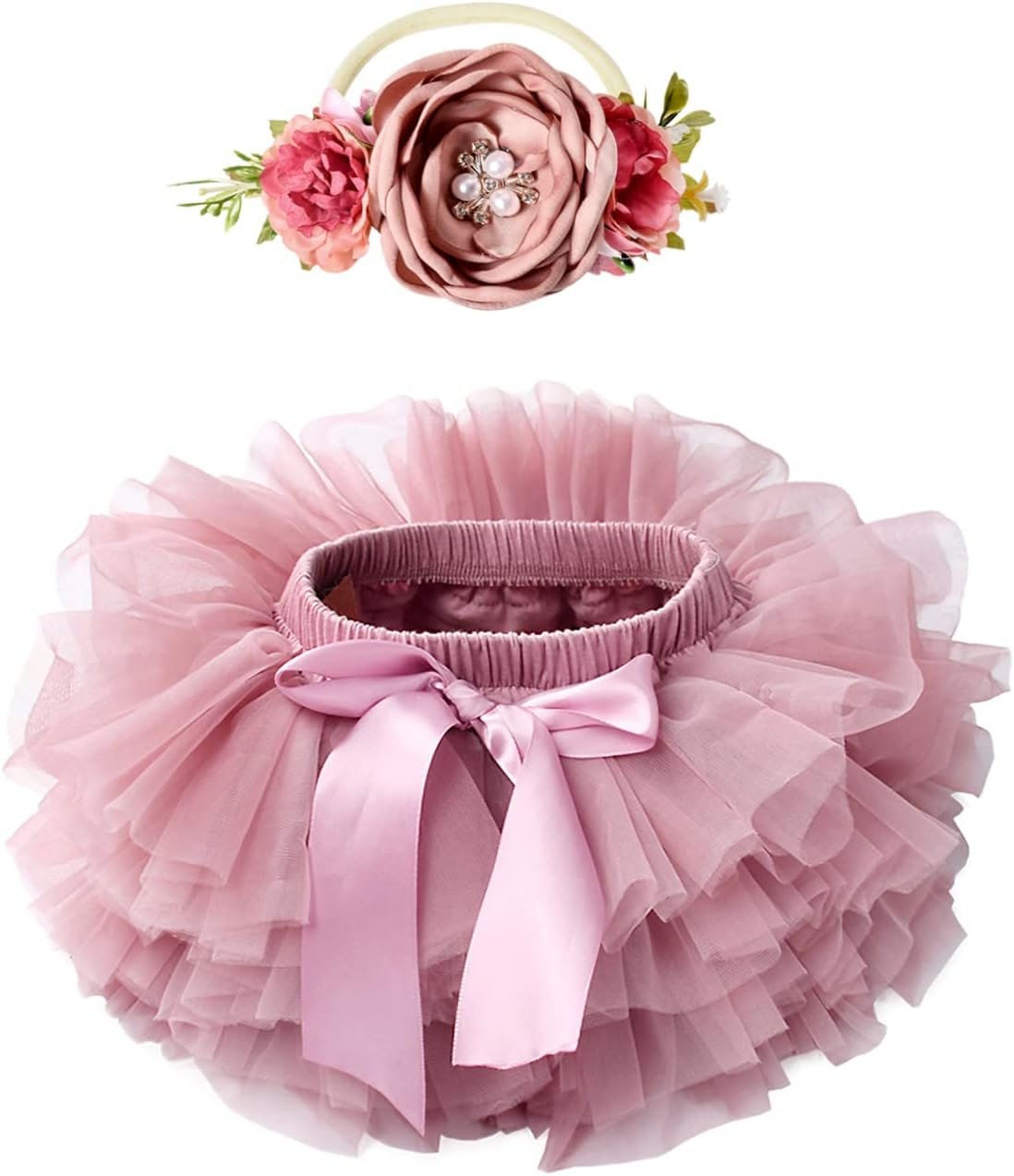 Tutu.kk Toddler Tutu Skirt for Baby Girl with Diaper Cover, Soft Baby Tutu Dress 0-36 Months with Flower Headband