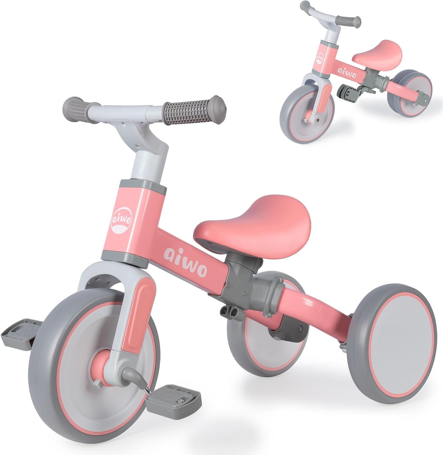 aiwo 4in1 Tricycle for Toddlers 1-3, Toddler Balance Bike for 1 to 4 Year Old Boys Girls First Gift, Ride-on Toys Toddler Bike Kids Tricycle
