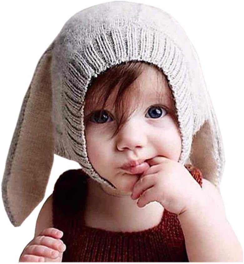 Crochet Earflap Pilot Hats Rabbit Ears Beanie Cap Winter Warm Knit Caps for Toddlers Baby Girls and Boys