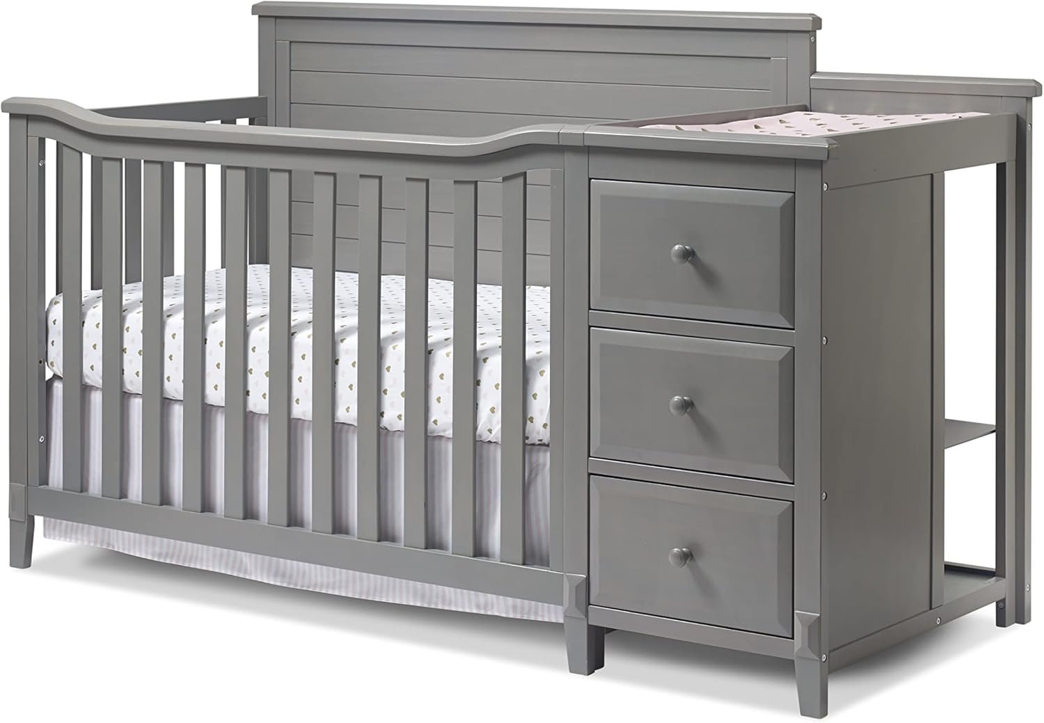 Sorelle Furniture Berkley Crib and Changer with Solid Panel Back Classic -in- Convertible Diaper Changing Table Non-Toxic Finish Wooden Baby Bed Toddler Childs Daybed Full-Size - Weathered Gray