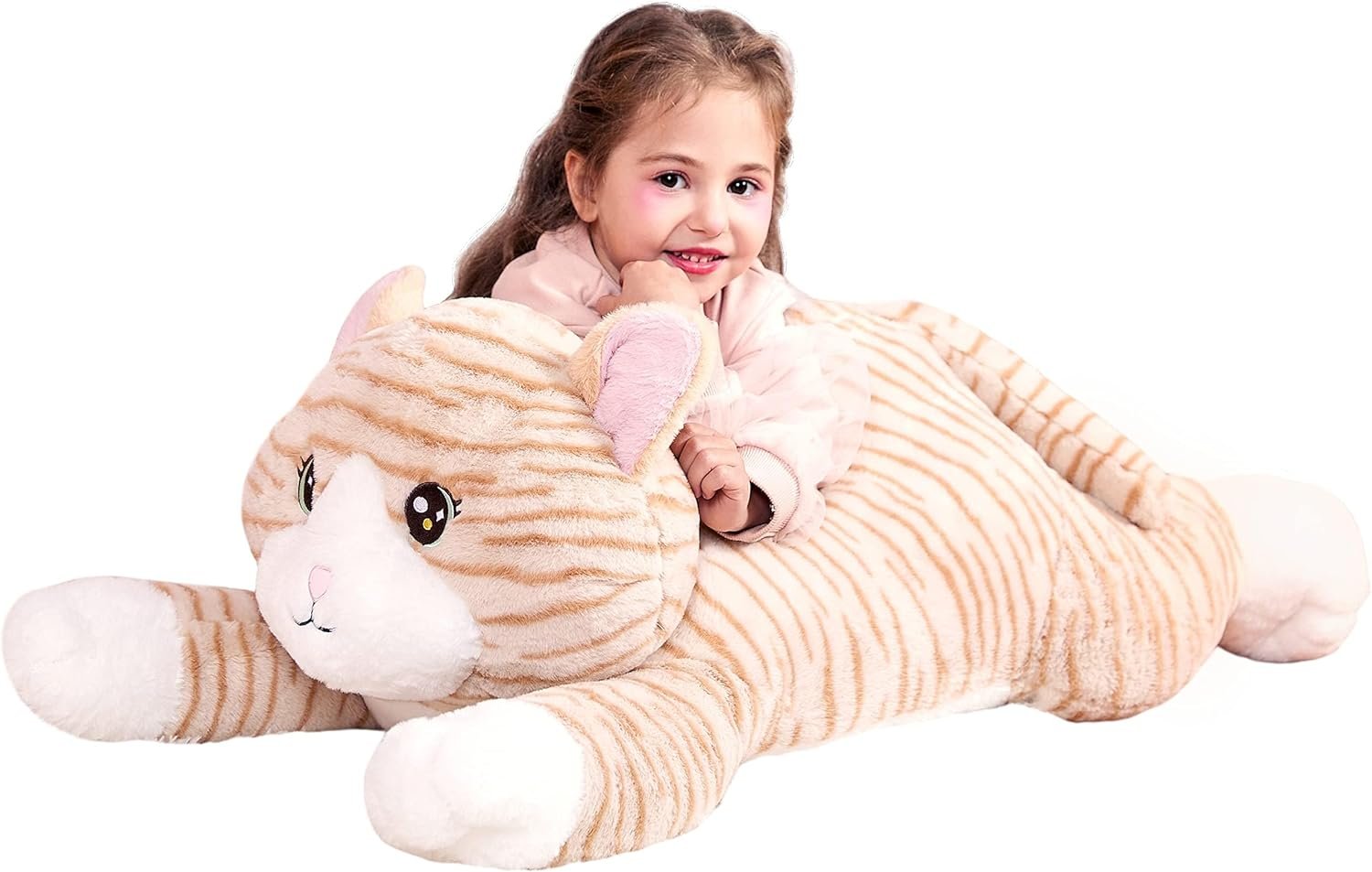 IKASA Large Cat Stuffed Animal Plush Toy,Giant Kitten Cute Jumbo Soft Toys,Huge Big Size Plushy Gigantic Plushie,Gifts for Kid Girl (30 inches, Orange)