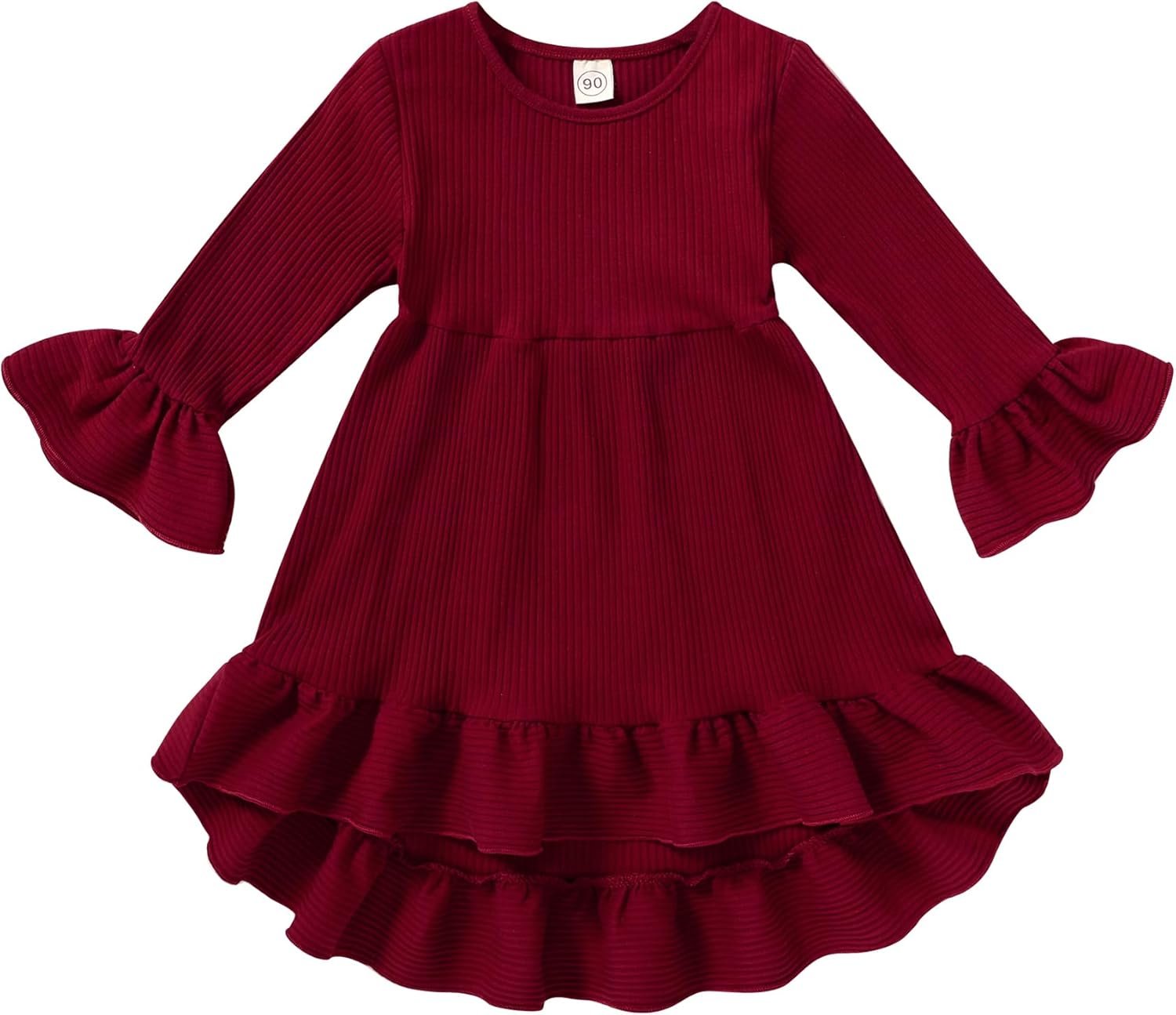 YOUNGER TREE Toddler Baby Girls Fall Clothing Solid Cotton Pit Irregular Skirt Winter Dress Long Sleeve Skirt Outfits