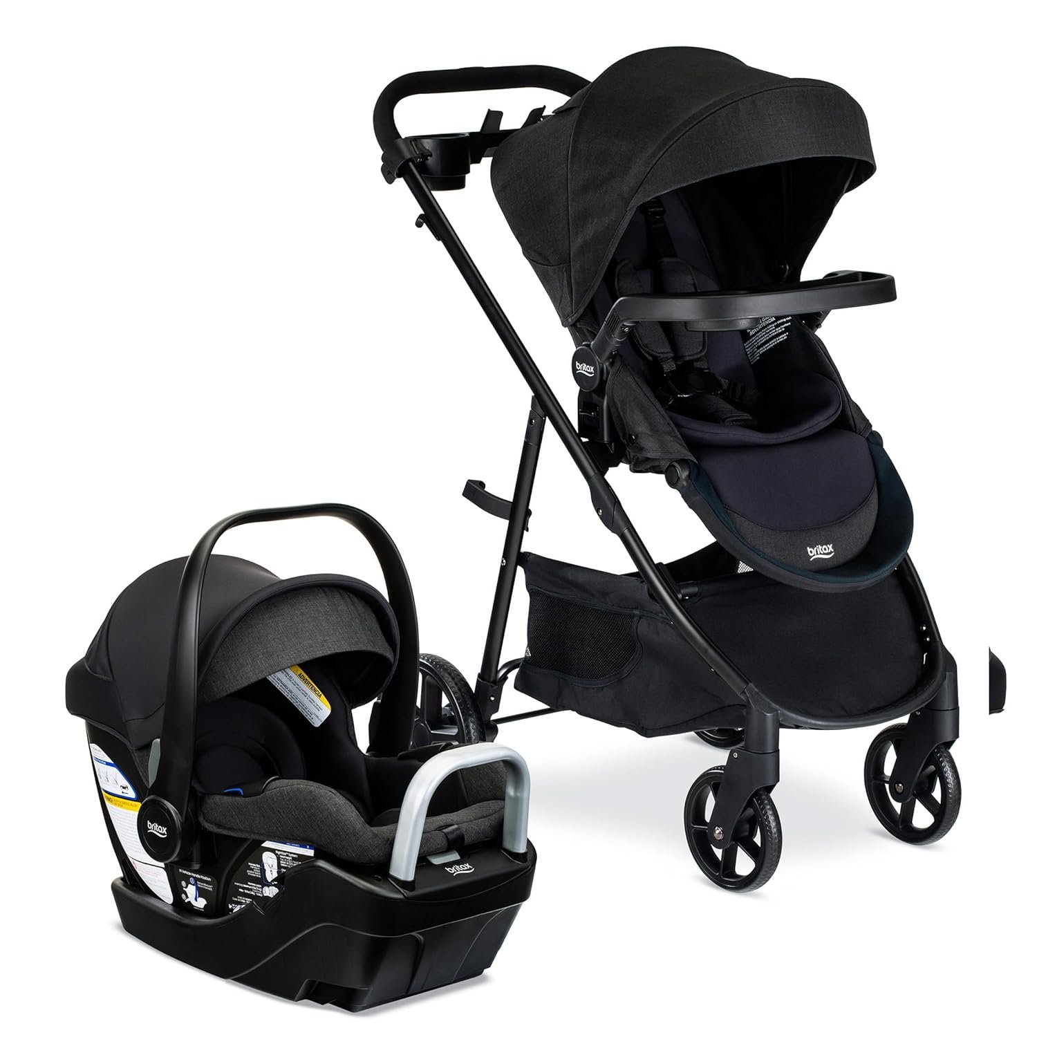 Britax Willow Brook S+ Travel System, Infant Car Seat and Stroller Combo with Alpine Base, ClickTight Technology, SafeWash Insert and Cover, Raven Black