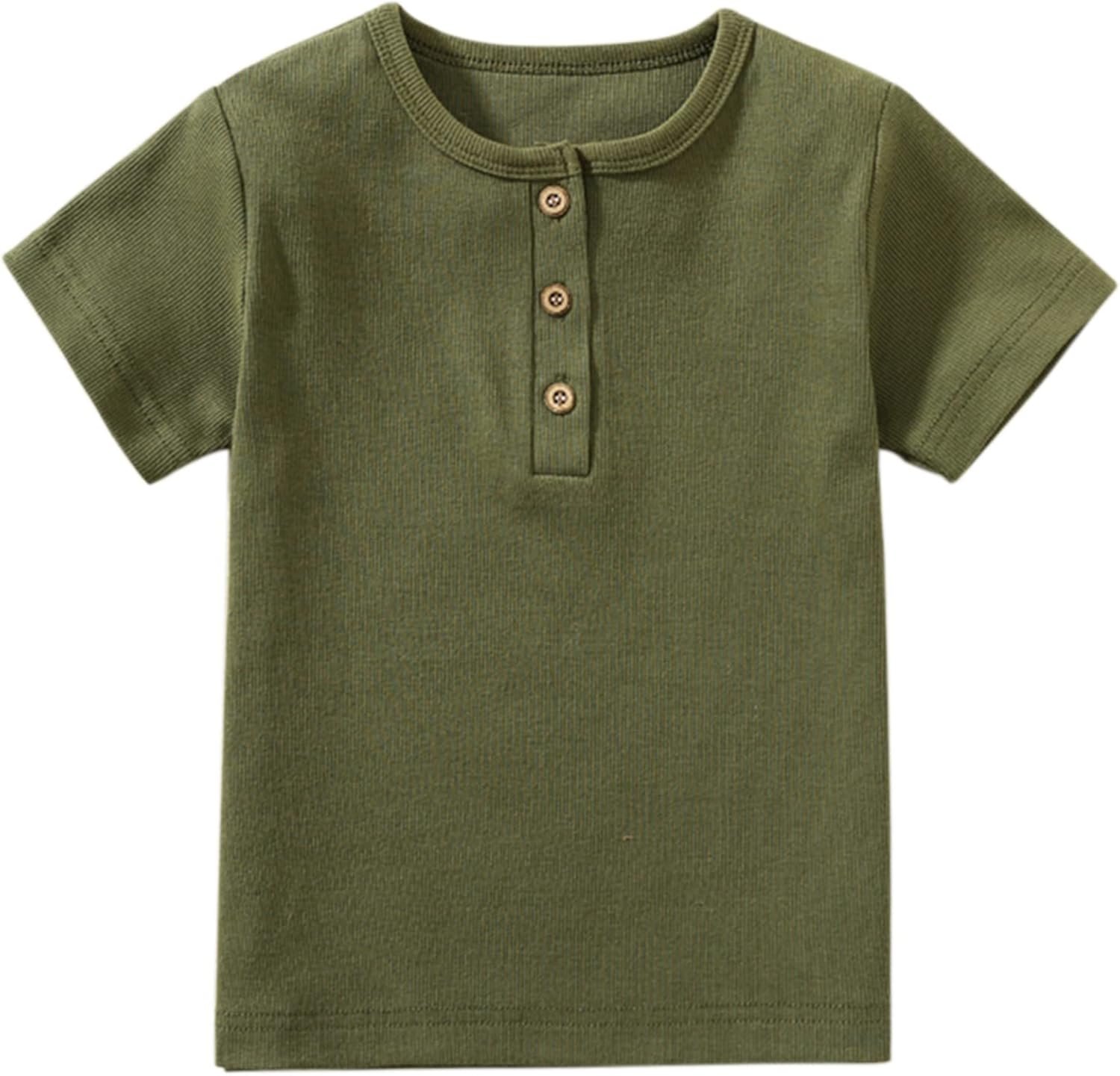 Toddler Short Sleeve Henley Shirt Boys Ribbed T-Shirt