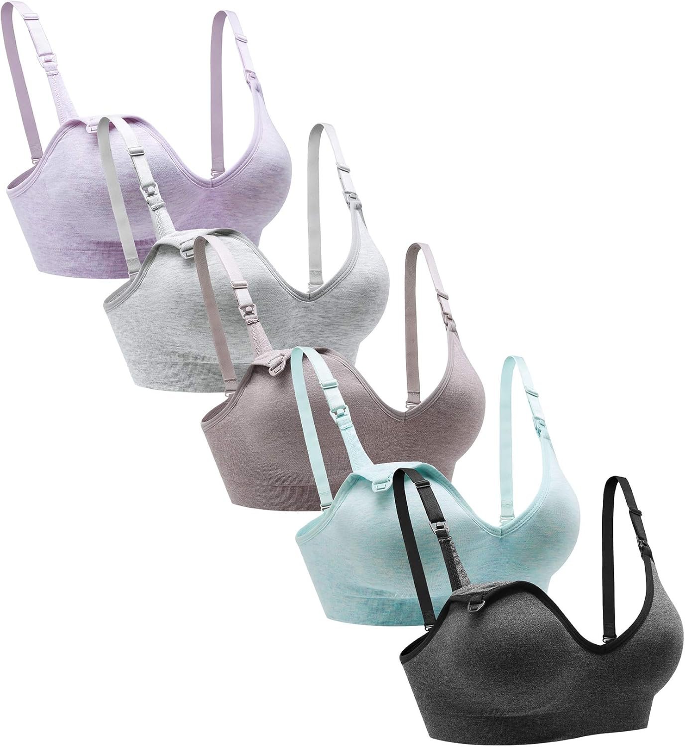 Suekaphin Nursing Bra 5pack Wireless V Neck Maternity Nursing Bra Bralette Low Cut Sleeping Breastfeeding with Extenders