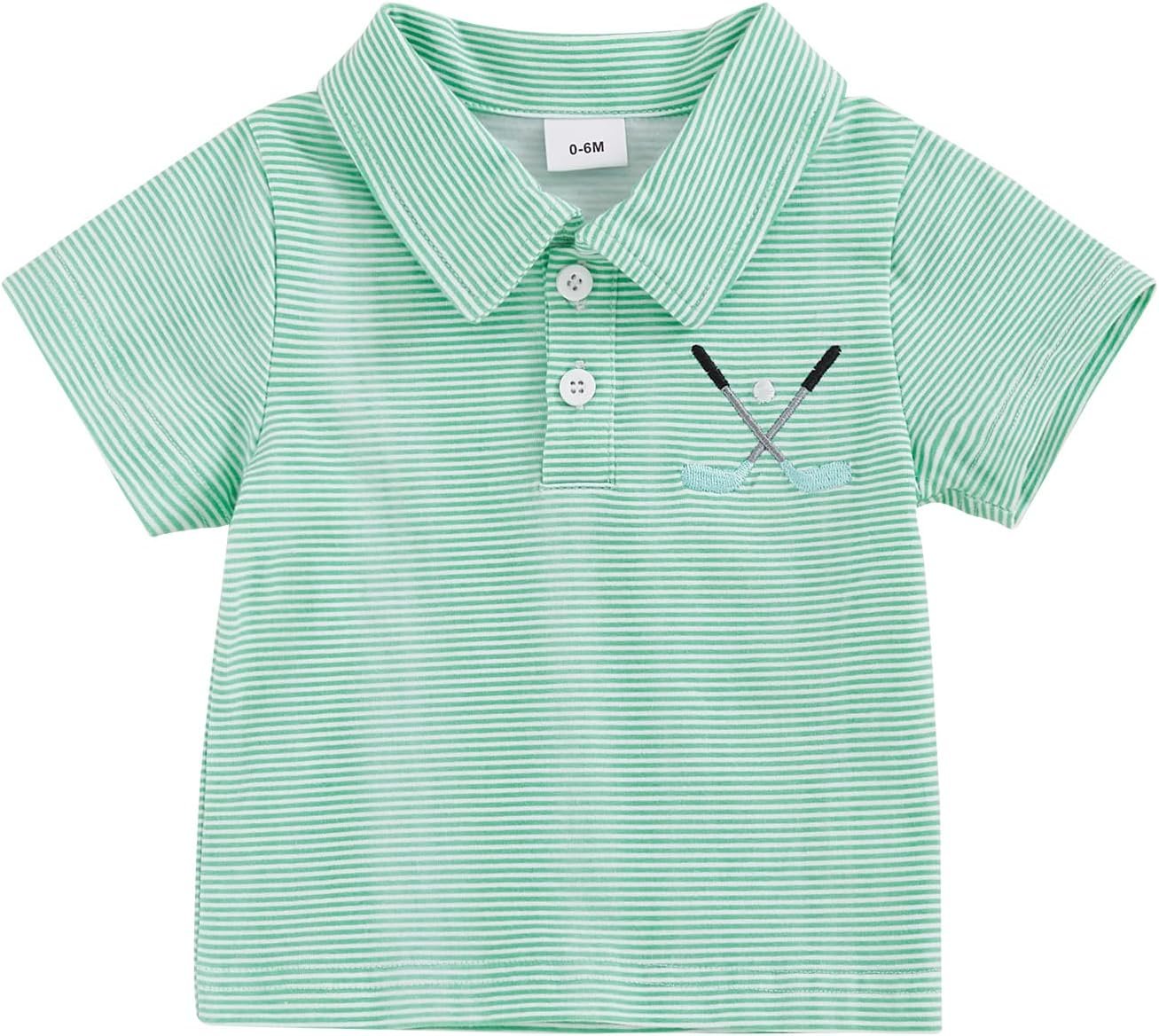 Toddler Baby Boy Shirt Golf Stripes Short Sleeve Button Down T-Shirt Tops Cute Infant Casual Tee Summer Clothes