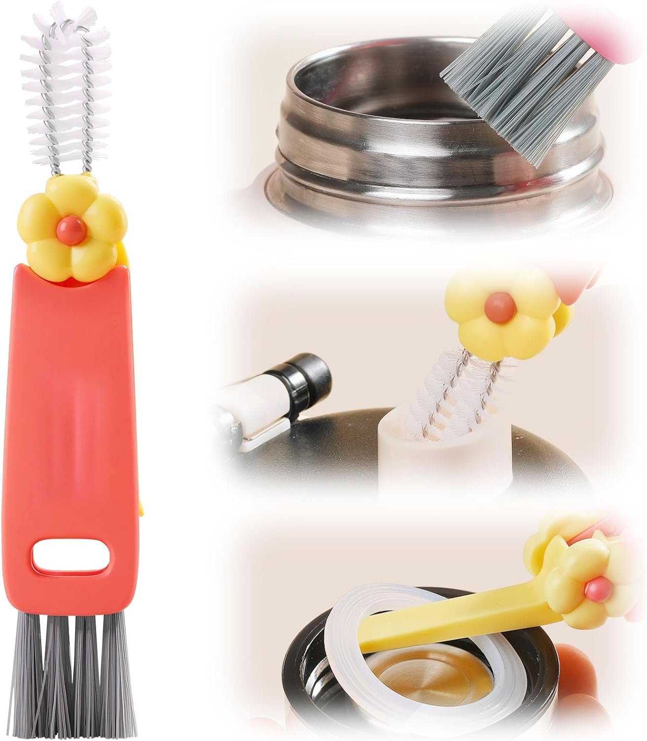 Upgraded 3 in 1 Cup Lid Cleaning Brush, 2024 New Multifunctional Lid Cleaner Brush, Portable Crevice Cleaning Brush Set for Baby Bottle Gap Tight Spaces