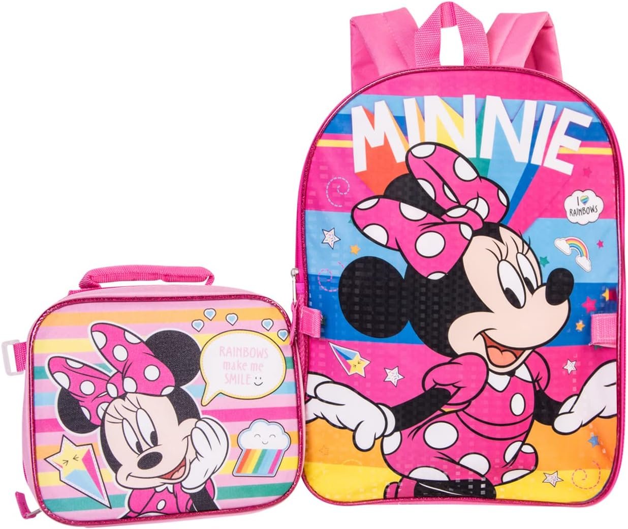 Disney Minnie Mouse Backpack Combo Set Minnie Mouse Girls' 4 Piece Backpack Set - Backpack & Lunch Kit (Pink)