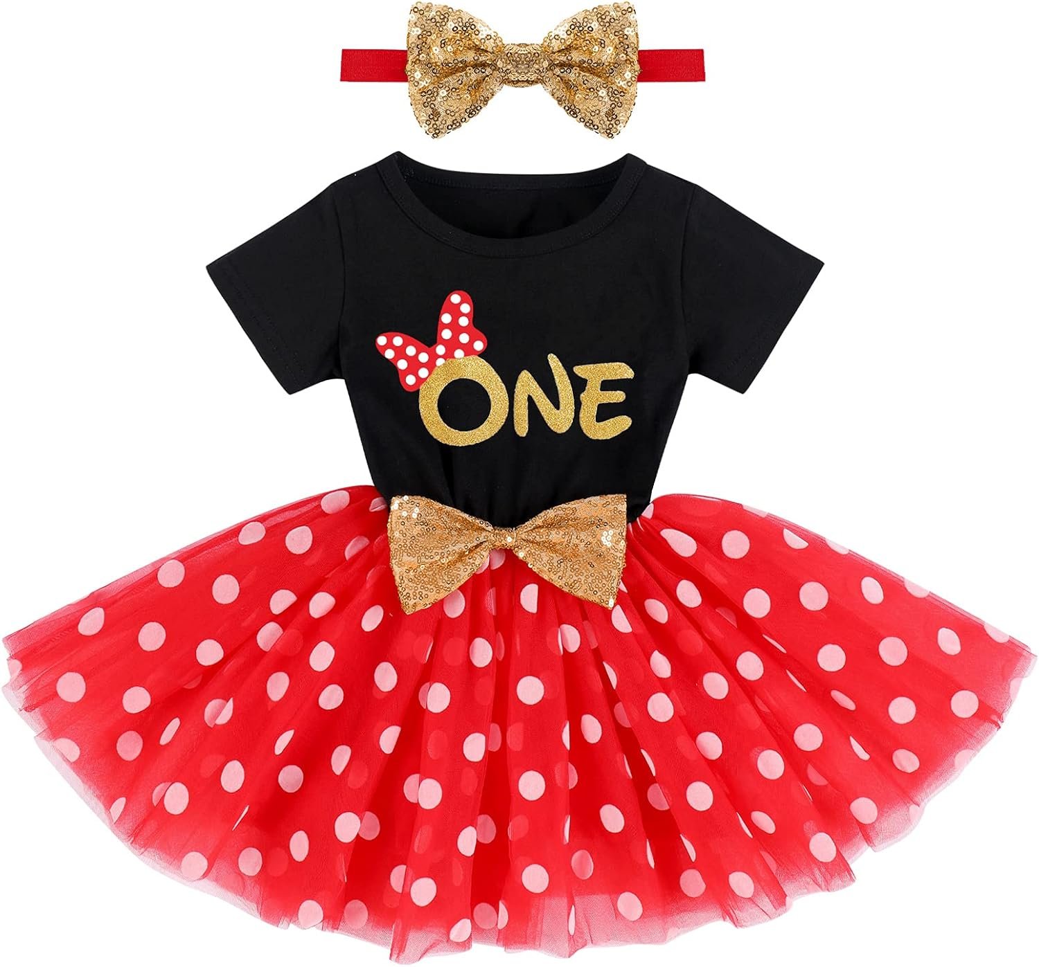 Baby Girls 1st 2nd Birthday Outfit Mouse Ladybug Dress Headband Polka Dots Tutu Skirt Set ONE Cake Smash Photo Shoot