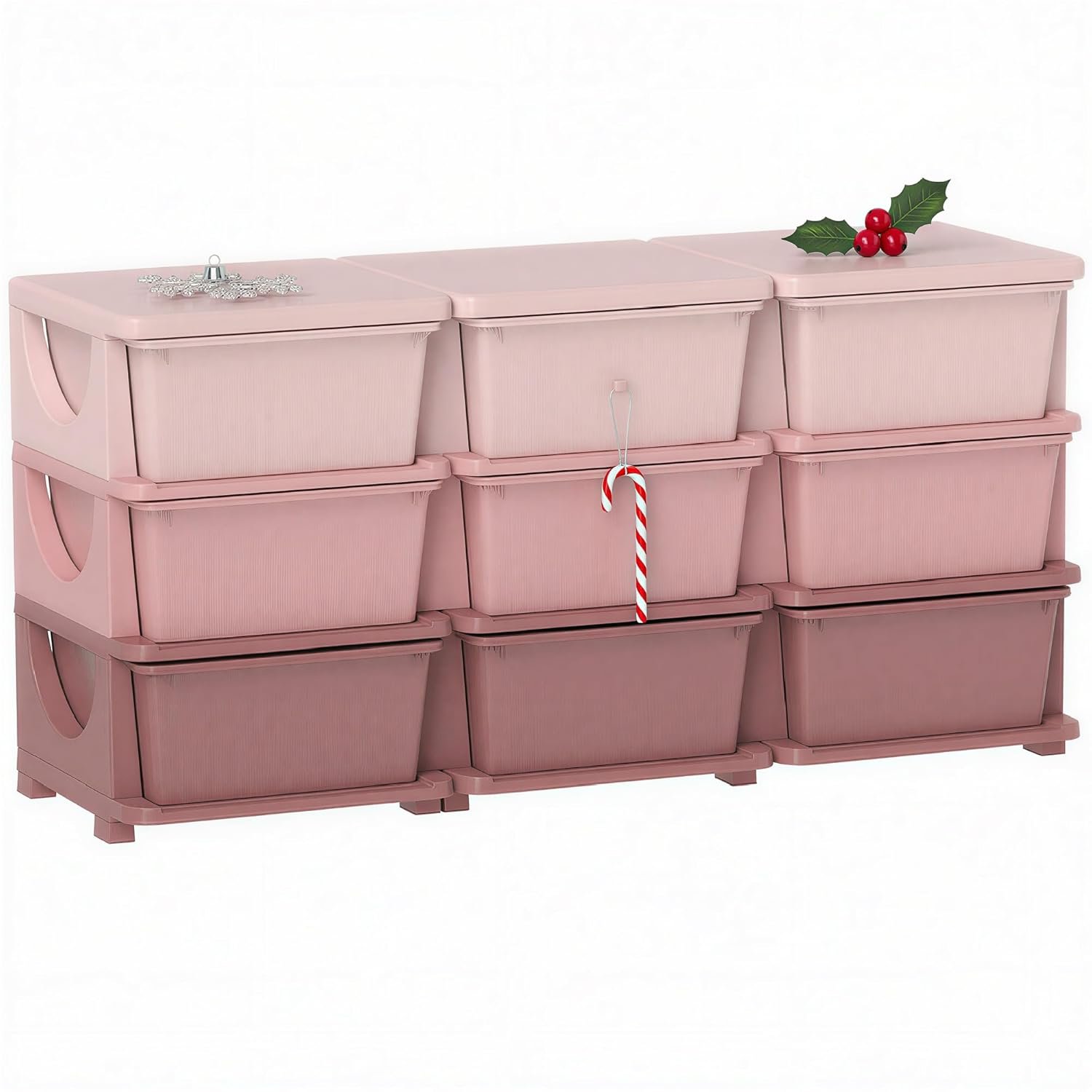 Qaba 3 Tier Kids Storage Unit, Toy Organizers and Storage with 9 Drawer Chest for Kids Bedroom Nursery Kindergarten Living Room for Boys Girls Toddlers, Pink