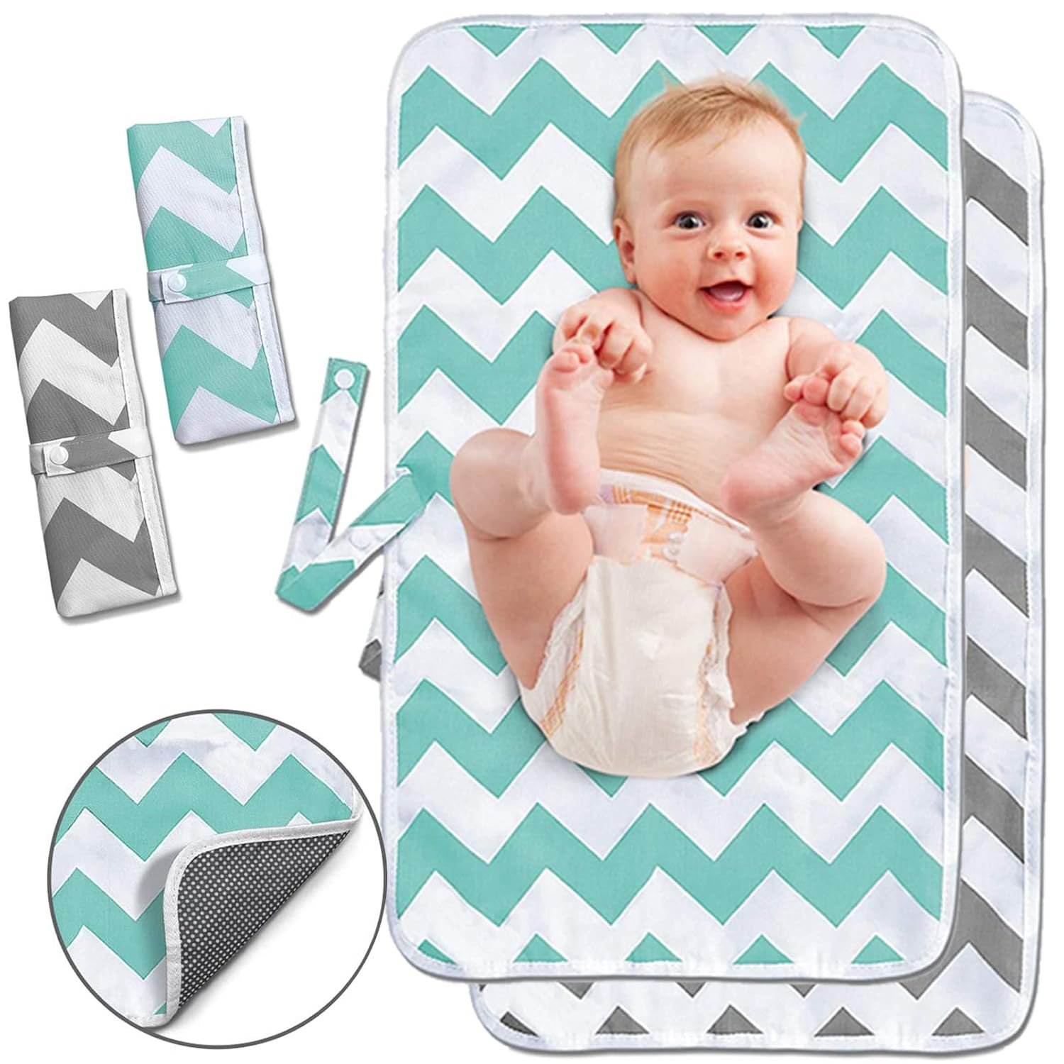 Portable Changing Pad, 2 Pack Baby Waterproof Diaper Changing Pad Reusable and Washable Newborn Travel Mat Station for Home Travel Outside