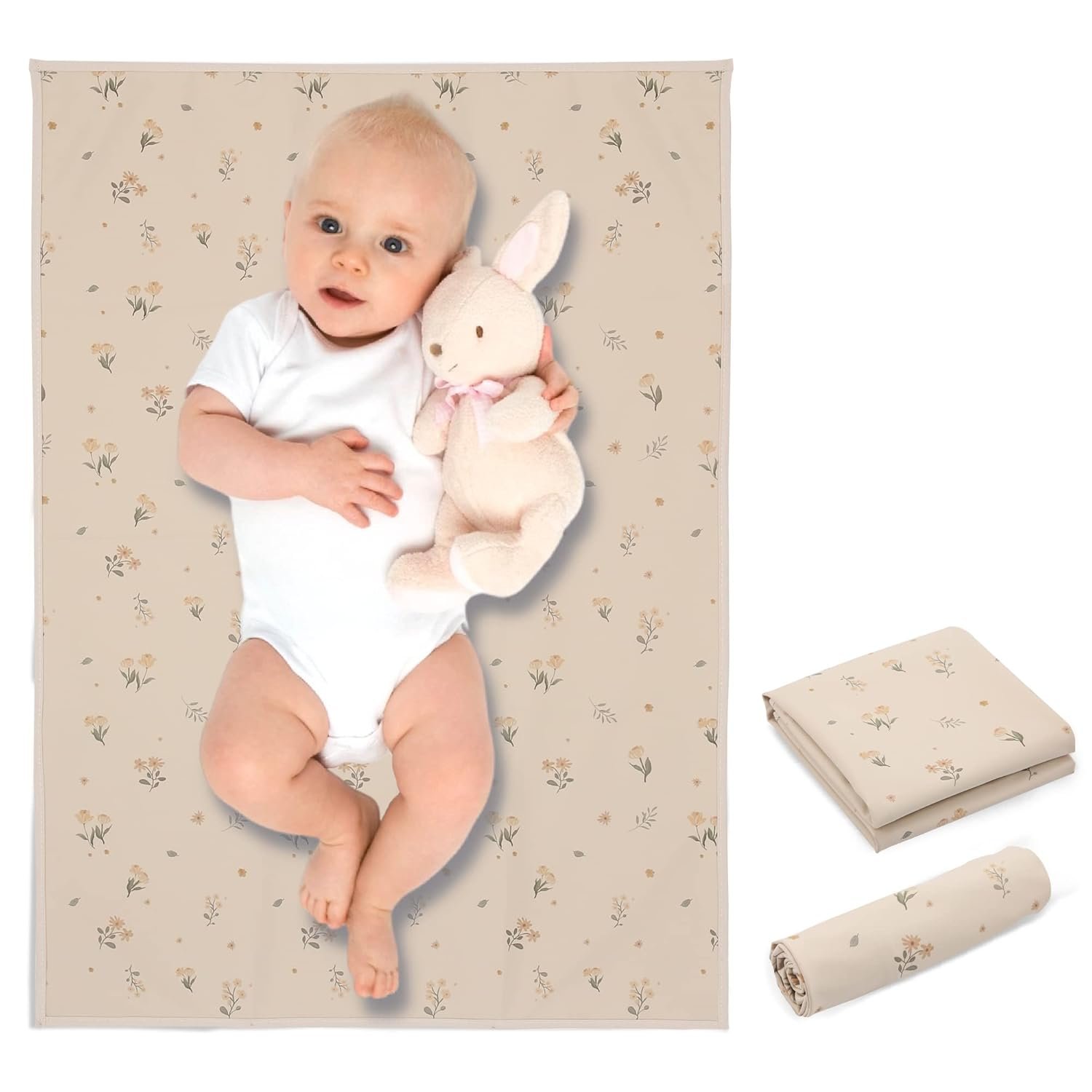 Vegan Leather Baby Changing Mat - Wipeable Portable Changing Pad, Foldable Travel Changing Mat for Baby, Newborns Toddlers Shower Gifts (Flower,20"*28")