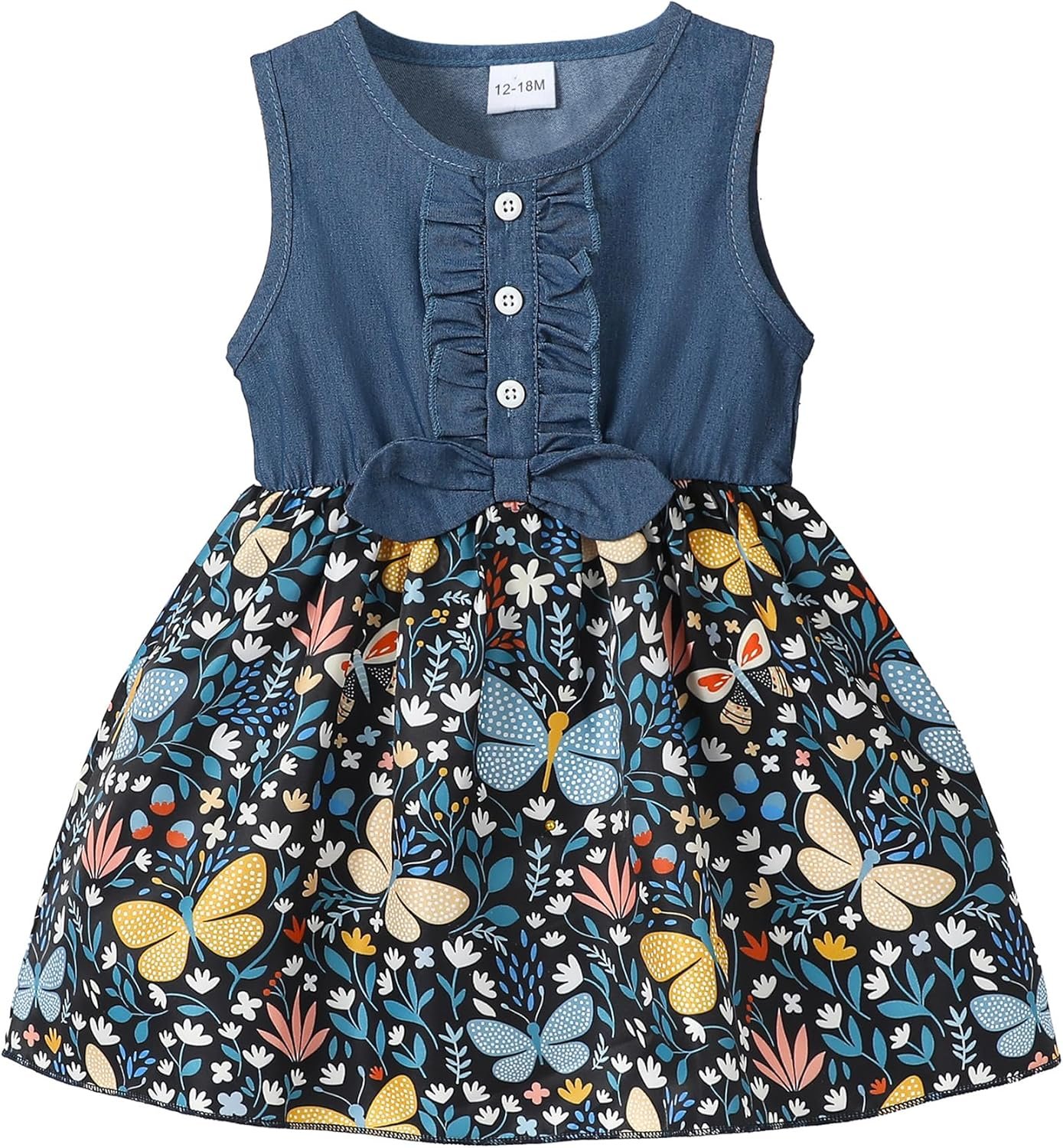 Kucnuzki Toddler Girl Outfits Baby Sunflower Princess Dresses Denim Summer Sleeveless Clothes Jean Tutu Skirts for Girls