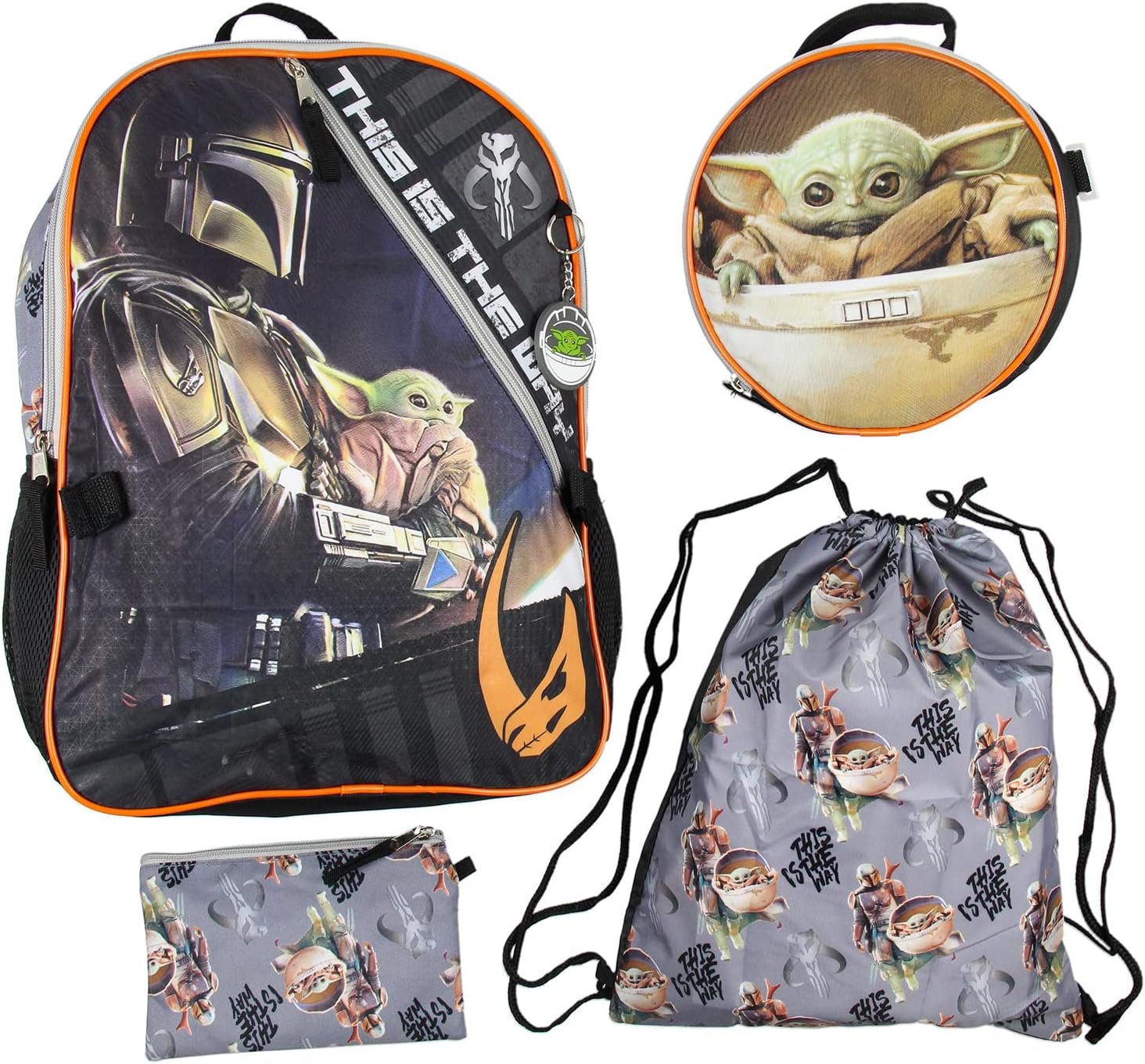 Bioworld The Mandalorian Grogu Baby Yoda This Is The Way 5 Piece 16" Backpack Lunch Bag Mega Set