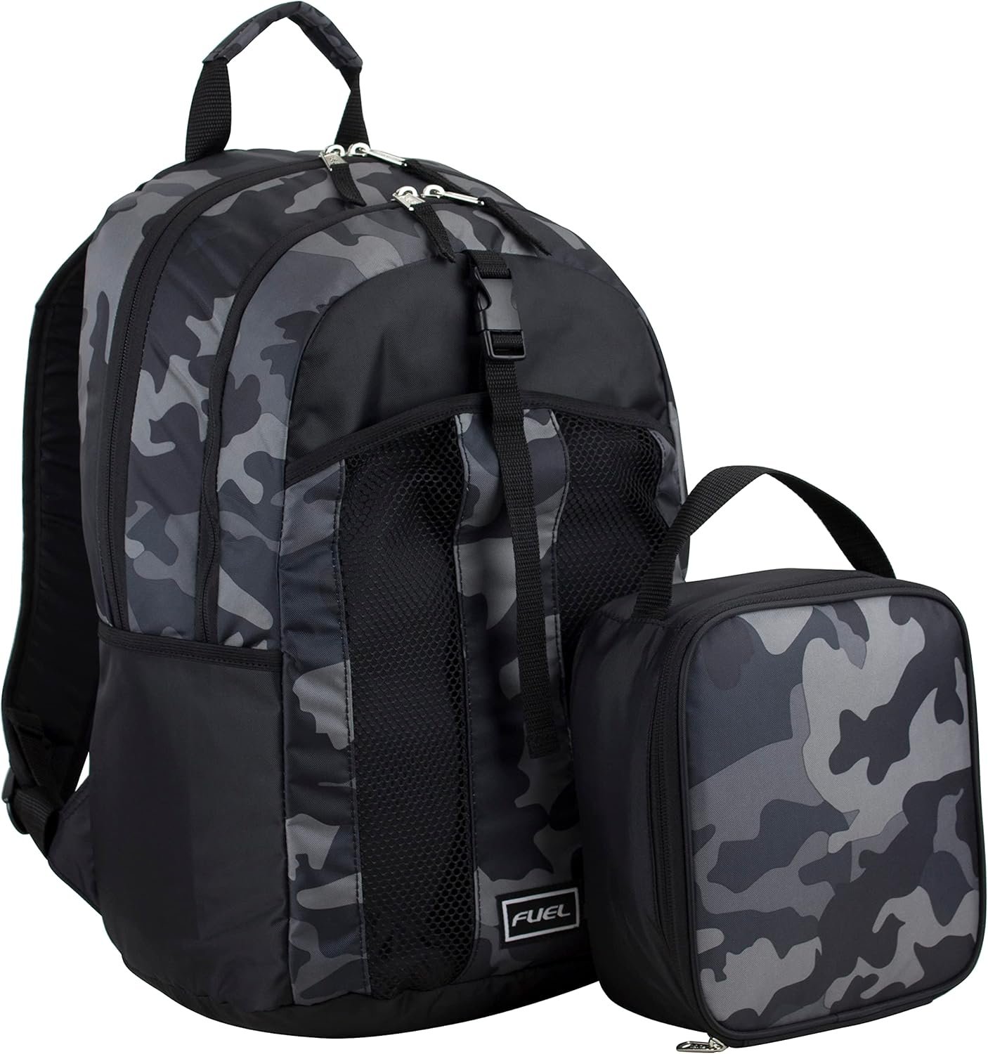 FUEL Lunch Backpack Set Teens Student Water Resistant Bookbag Bag Soft Reusable Insulated Cooler Lunch Box Thermal Travel Office Lunch Bag, Grey Camo