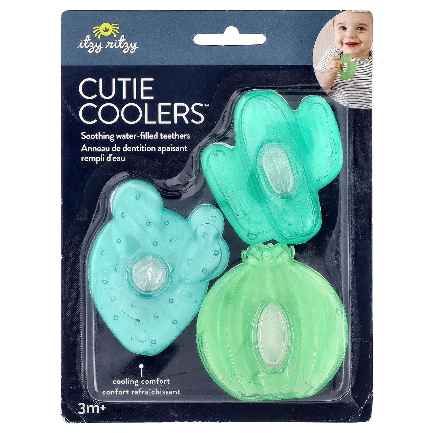 Itzy Ritzy Water-Filled Teethers - Cold Cutie Coolers Textured On Both Sides to Massage Sore Gums & Emerging Teeth - Can Be Chilled in Refrigerator, Set of 3 Green Cactus Water Teethers