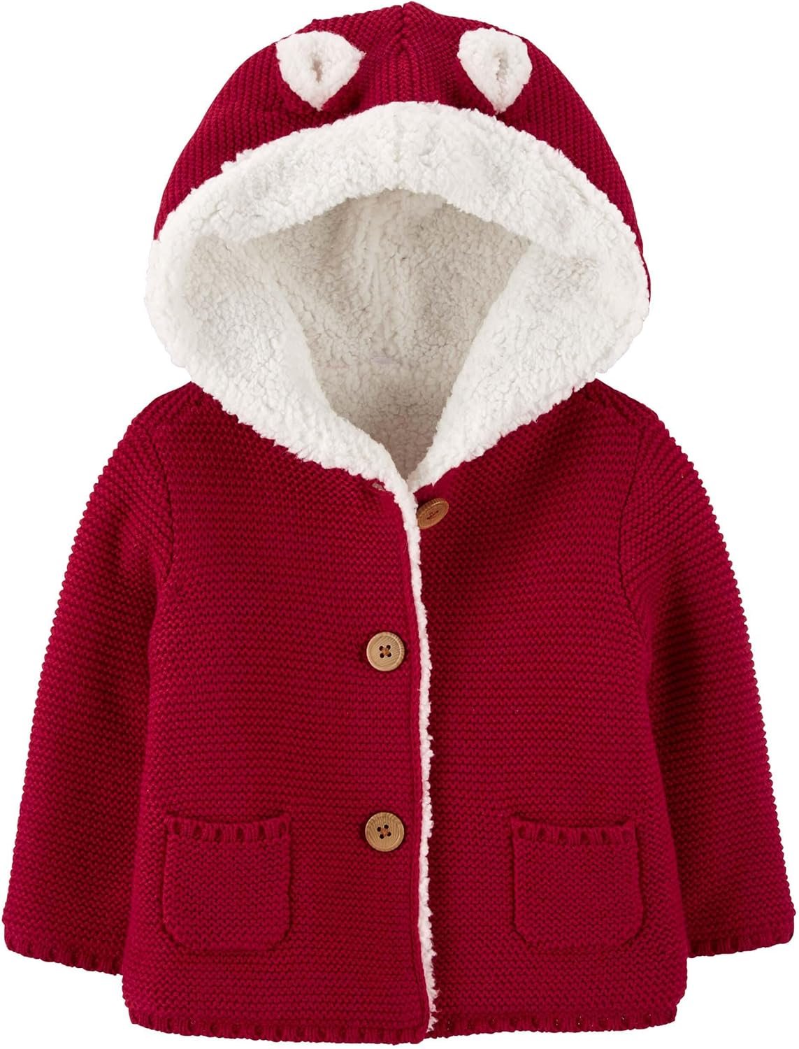 Carter's Unisex Baby Boys and Baby Girls Button Front Hooded Sherpa-Lined Cardigan Jacket