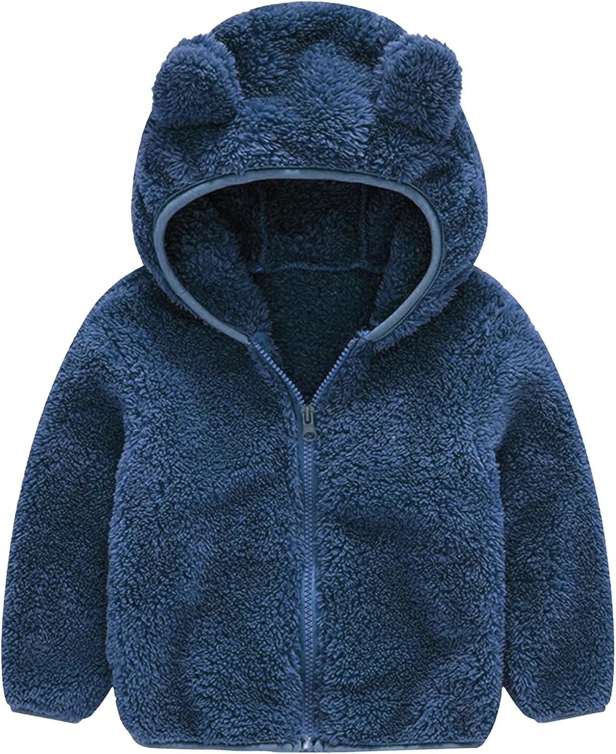 Karlywindow Toddler Baby Boy Girl Little Cute Bear Hoodie Jacket Sherpa Fuzzy Winter Warm Sweatshirt Coat