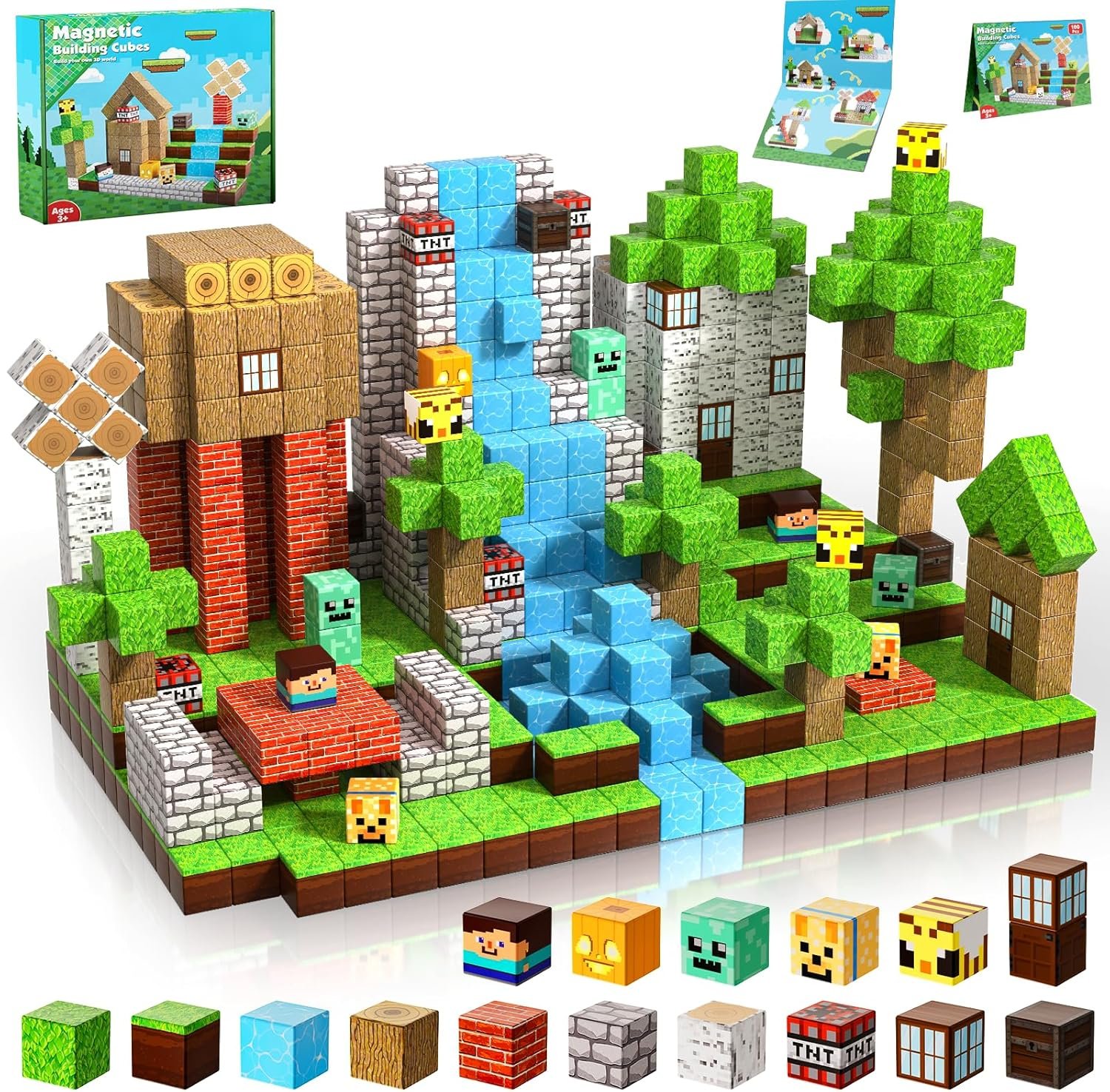 Magnetic Blocks-100PCS Magnetic Building Blocks Magnet Cube Toys Stacking,Build Forest World Set,STEM Montessori Sensory Toys for Kids Boys Girls Age 3 4 5 6 7 8 9 10 Christmas Birthday Gift