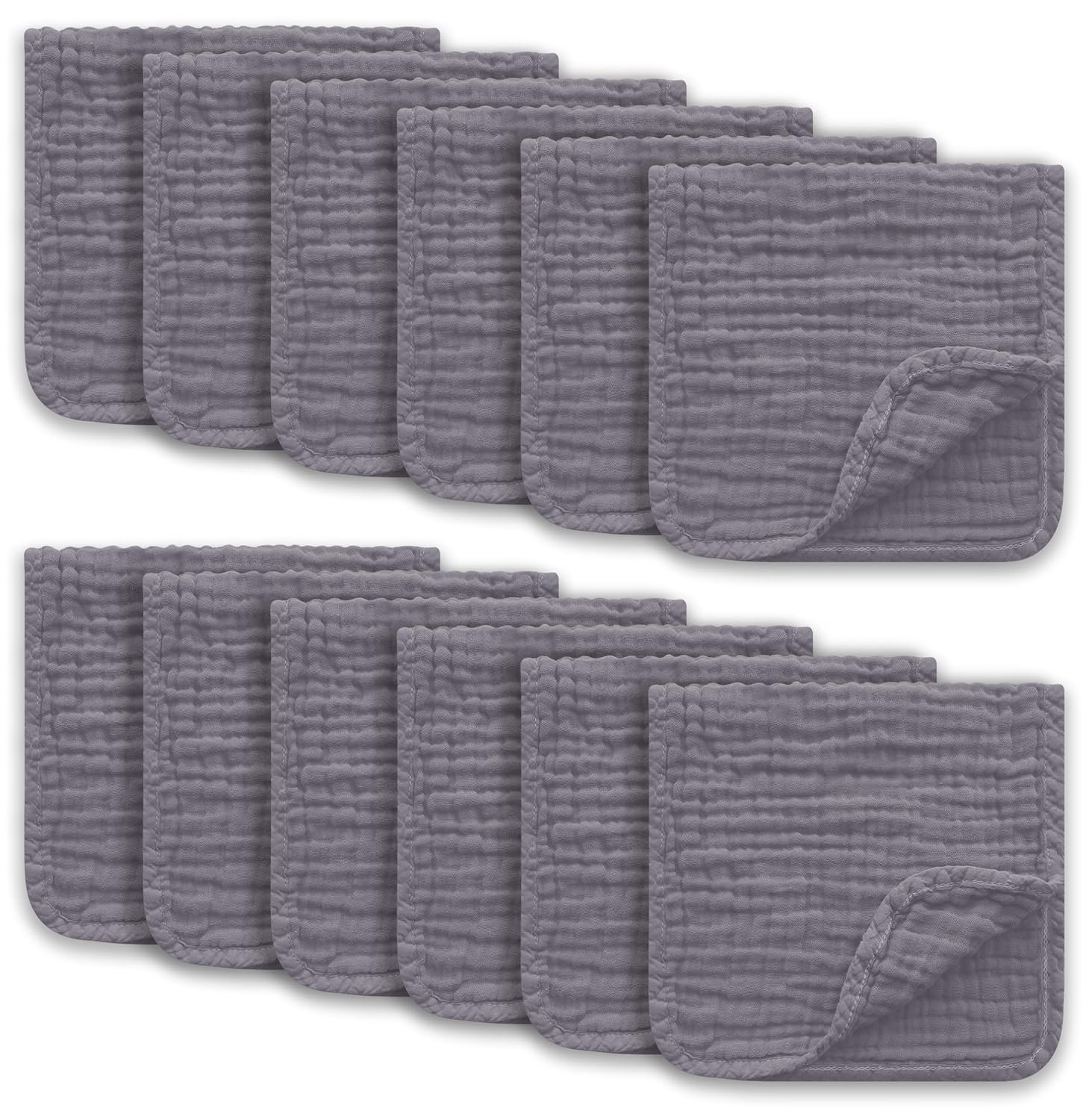 Muslin Burp Cloths Large 100% Cotton Hand Washcloths for Boys & Girls, Baby Essentials Extra Absorbent and Soft Burping Rags for Newborn Registry (Grey, 12-Pack, 20" X10")