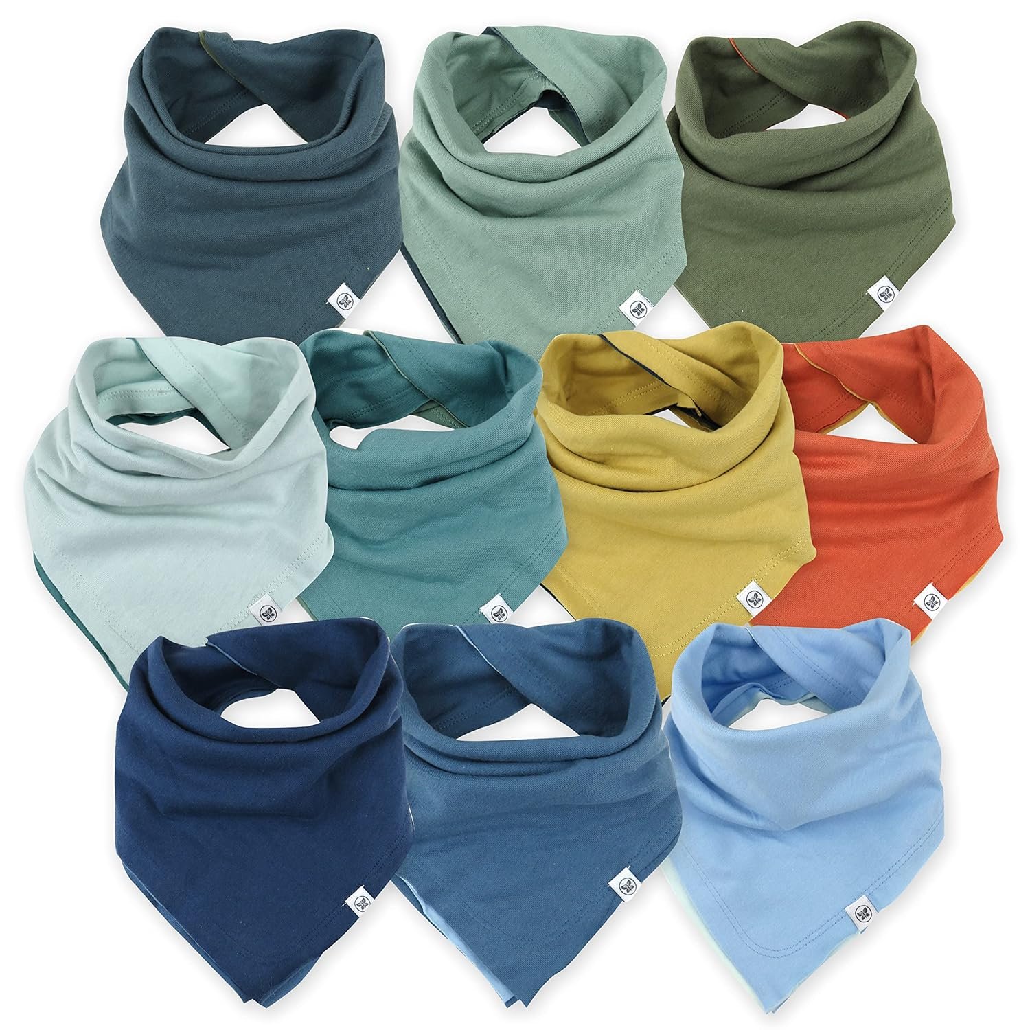 HonestBaby Girls Organic Cotton Bandana Drool Bib Multipack, 10-Pack Rainbow Gems Blues, One Size