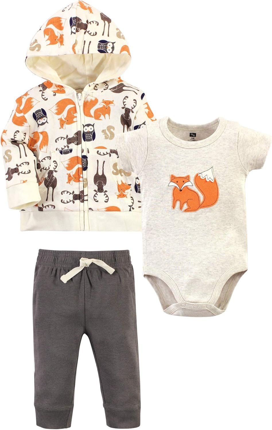 Hudson Baby Unisex Baby Cotton Hoodie, Bodysuit or Tee Top and Pant Set